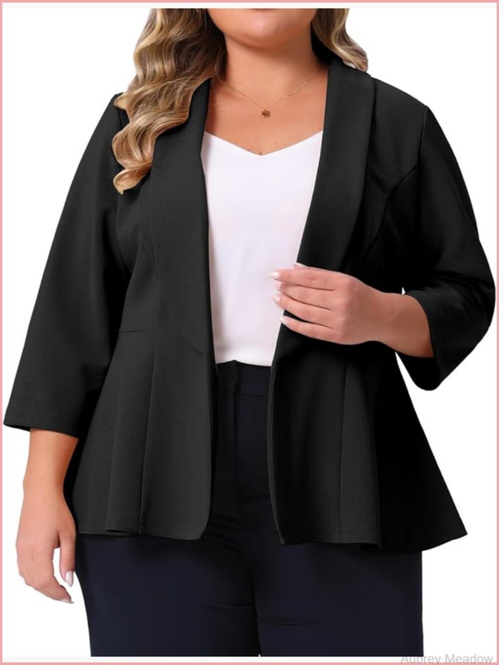 Plus Size Peplum Blazer 3/4 Sleeve Open Front Work Suit Jacket
